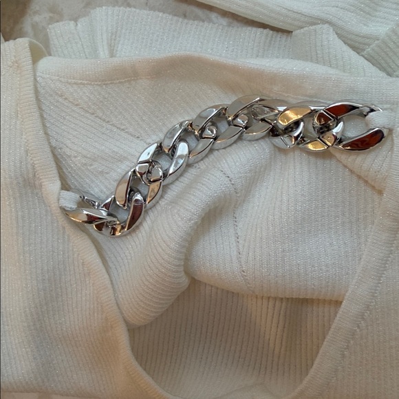 Cream Ribbed Sweater with Silver Chain Detail - Picture 2 of 2